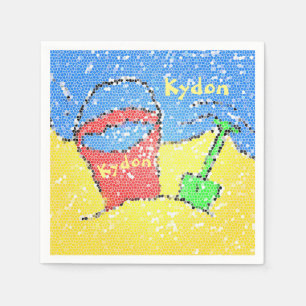 Serviette En Papier Sable et pelle plage jaune rouge bleu fête