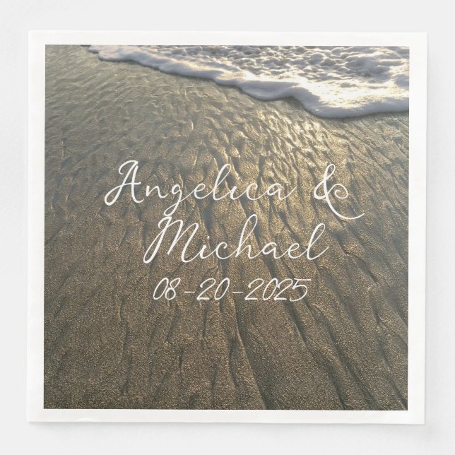 Serviette En Papier Sable et Surf Beach Destination Mariage (Devant)