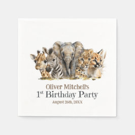 Serviette En Papier Safari africain Animaux 1er anniversaire