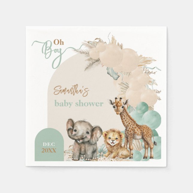Serviette En Papier Safari animal Boho Oh Boy Baby shower (Devant)