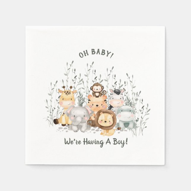 Serviette En Papier Safari Animaux Baby shower serviettes (Devant)
