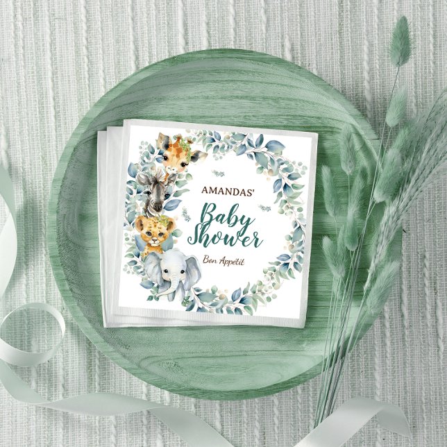 Serviette En Papier Safari Animaux Verdure Baby shower botanique (Créateur téléchargé)