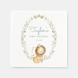 Serviette En Papier Safari Aquarelle Lion Prince Premier anniversaire