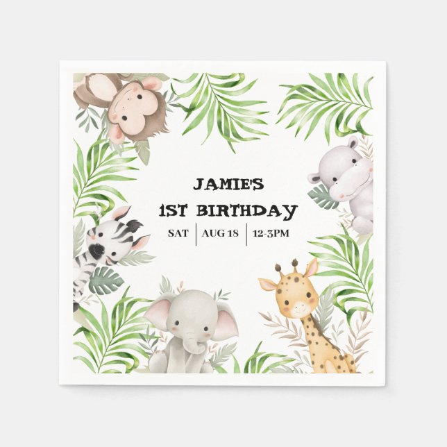 Serviette En Papier Safari Aventure 1er anniversaire (Devant)