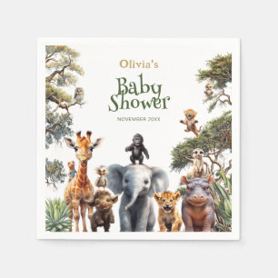 Serviette En Papier Safari Bébé Animaux Verdure Baby shower moderne