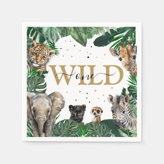 Serviette En Papier Safari de la Jungle tropicale Animaux Anniversaire (Devant)