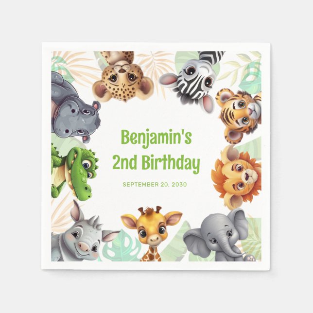 Serviette En Papier Safari Jungle Animal fête de 2ème anniversaire (Devant)