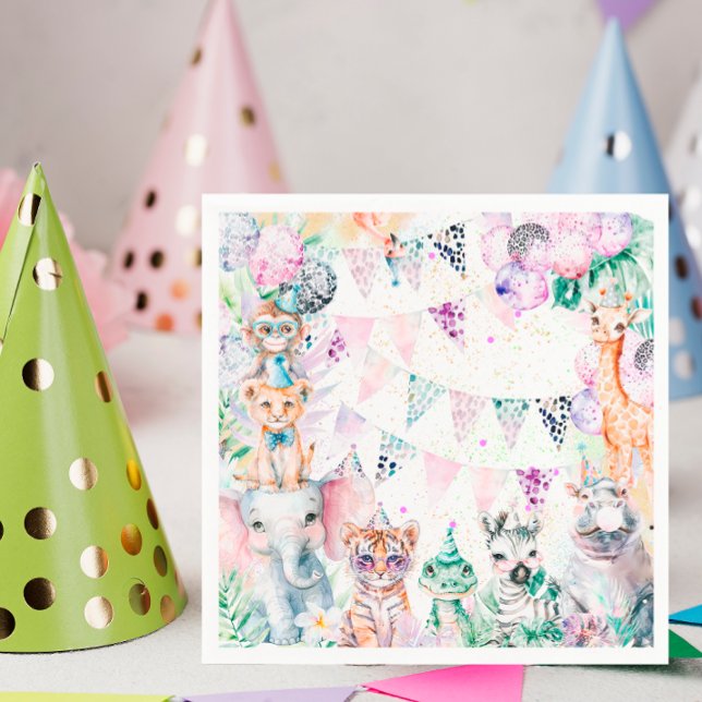 Serviette En Papier Safari Jungle Cute Animaux Fille Anniversaire (Créateur téléchargé)