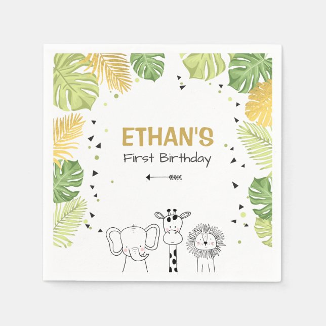 Serviette En Papier Safari Papier Napkins Zoo Wild Jungle Animaux Garç (Devant)