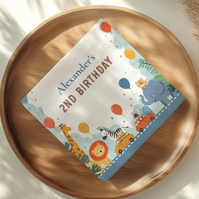 Serviette En Papier Safari Race Car 2e anniversaire (Créateur téléchargé)