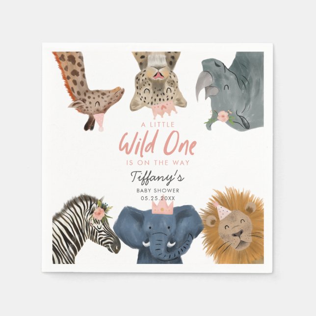 Serviette En Papier Safari rose moderne animaux Baby shower serviettes (Devant)