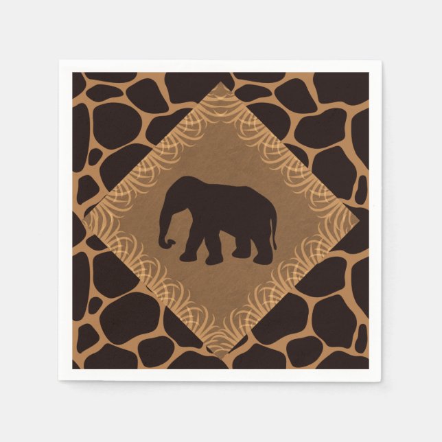 Serviette En Papier Safari Thème Elephant sur Giraffe Imprimer (Devant)