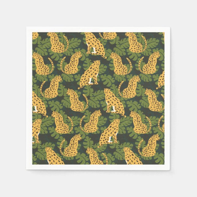 Serviette En Papier Safari tropical sauvage Leopard Jungle Palms (Devant)