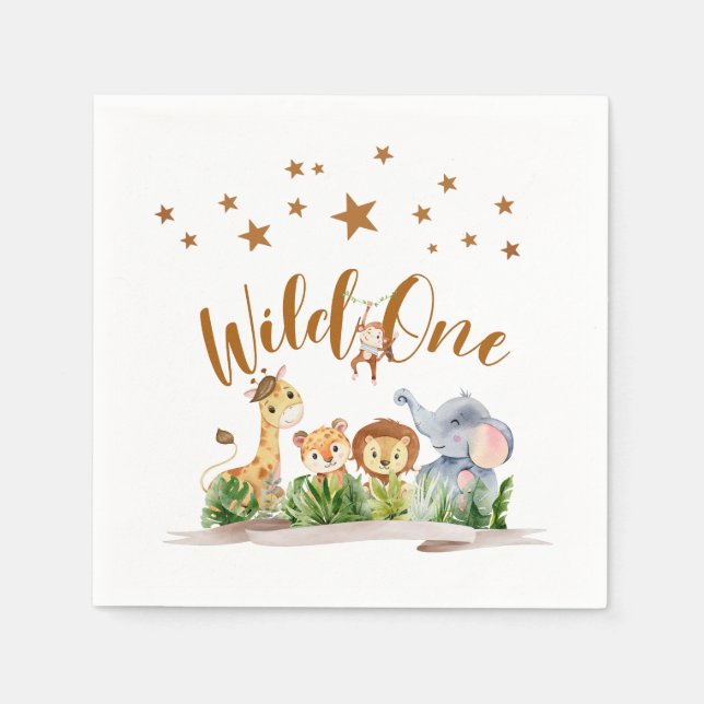 Serviette En Papier Safari Wild Un Anniversaire (Devant)