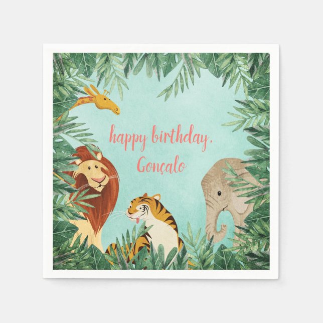Serviette En Papier Safari Zoo Jungle Animaux Enfants Fête d'anniversa (Devant)