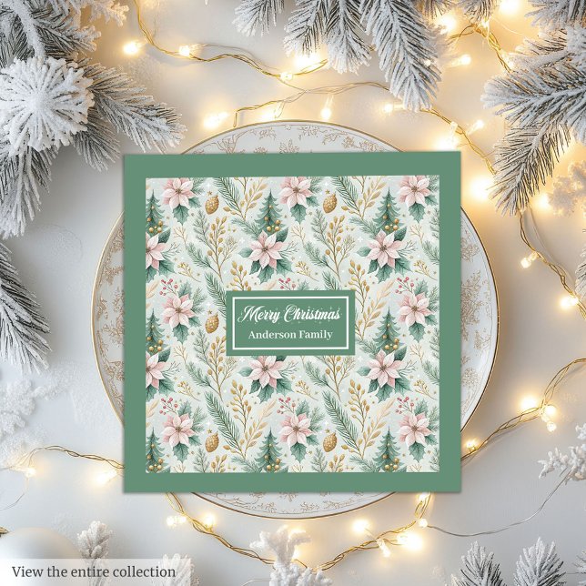Serviette En Papier Sage and Gold Napkins Custom Christmas Monogram (Sage and Gold Napkins Custom Christmas Monogram Art)