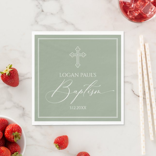 Serviette En Papier Sage Baptism elegant napkin (En situation)