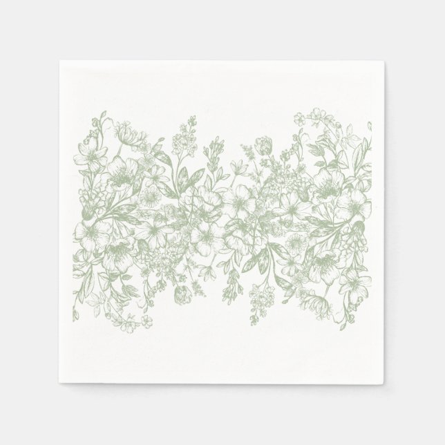 Serviette En Papier Sage Chinoiserie Vintage Floral Mariage Dessert (Devant)