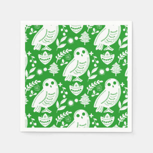 Serviette En Papier Sage Chouette Art Populaire Vert Vacances
