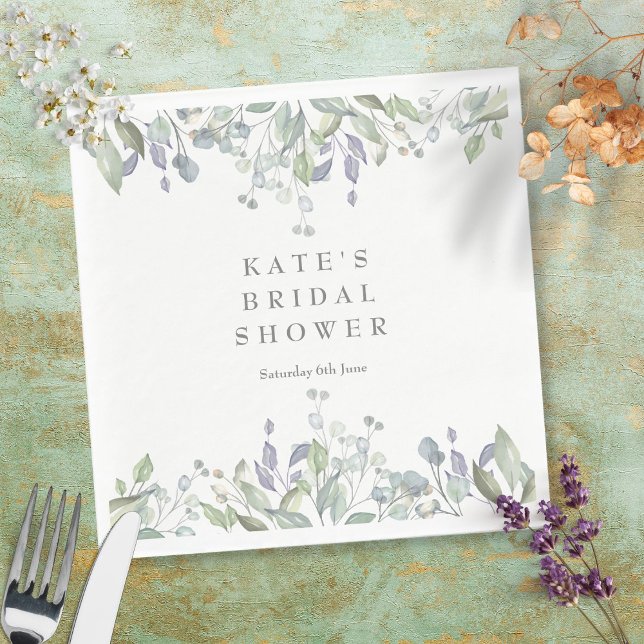 Serviette En Papier Sage et lilas floral aquarelle Shower de mariage (Créateur téléchargé)