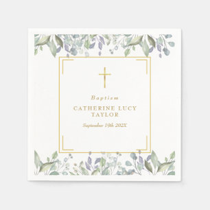 Serviette En Papier Sage et lilas floral baptême christening