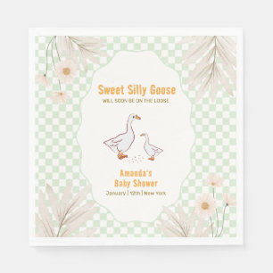 Serviette En Papier Sage Gingham Daisy Bohème Fou Goose Baby Shower