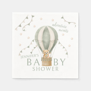 Serviette En Papier Sage Green Adventure Teddy Bear Bébé Garçon Douche