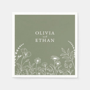 Serviette En Papier Sage Green, Boho, Mariage Fleur sauvage serviettes
