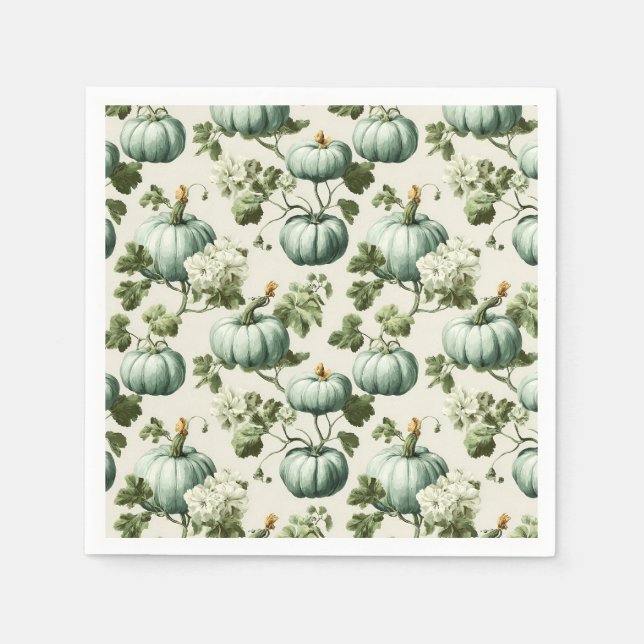 Serviette En Papier Sage Green Citrouilles et fleurs d'automne (Devant)