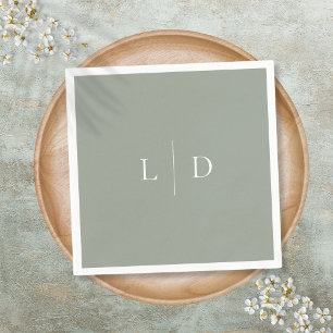 Serviette En Papier Sage Green Élégant minimaliste Monogramme Mariage