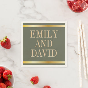 Serviette En Papier Sage Green et Golden Modern Mariage