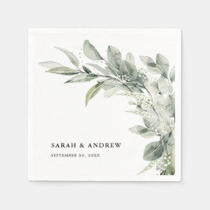 Serviette En Papier Sage Green Eucalyptus Minimaliste Mariage botaniqu