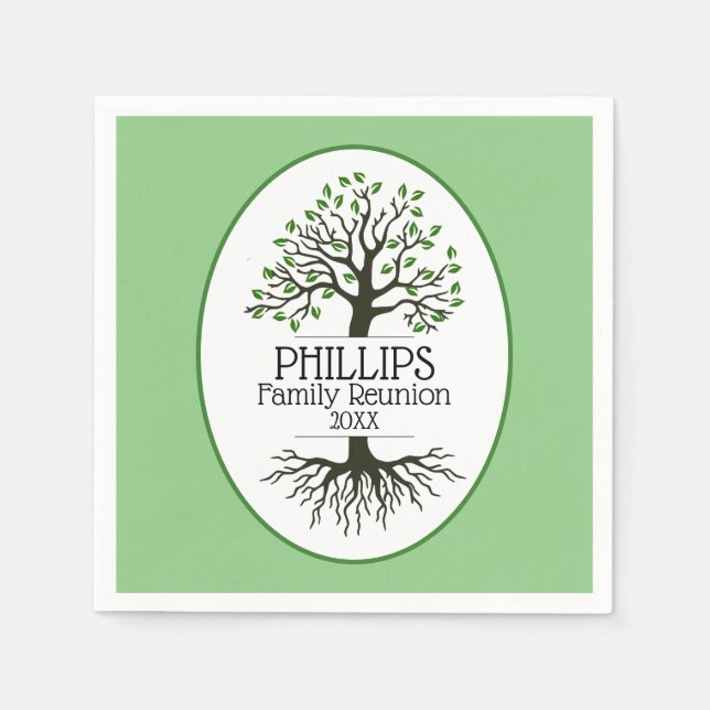 Serviette En Papier Sage Green Family Tree Réunion familiale (Devant)