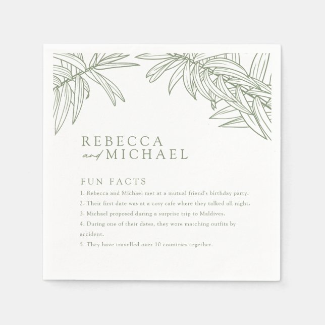 Serviette En Papier Sage Green Fun Facts Simple Botanique (Devant)