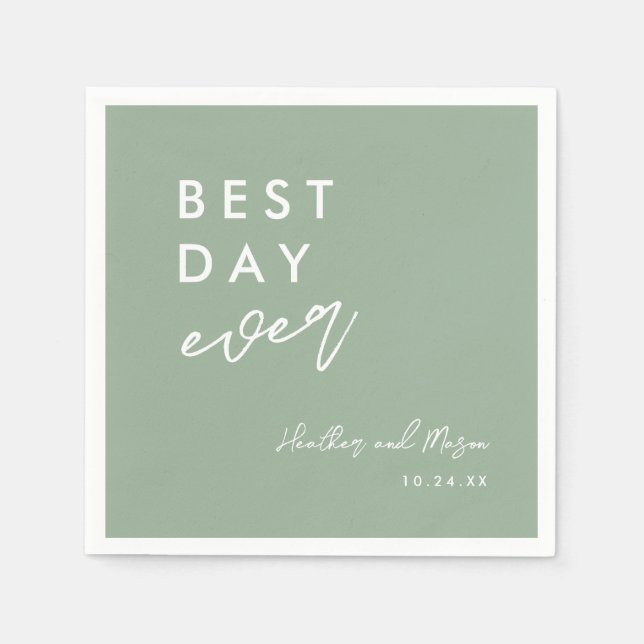 Serviette En Papier Sage Green Meilleur Jour Chaque Mariage Réception (Devant)