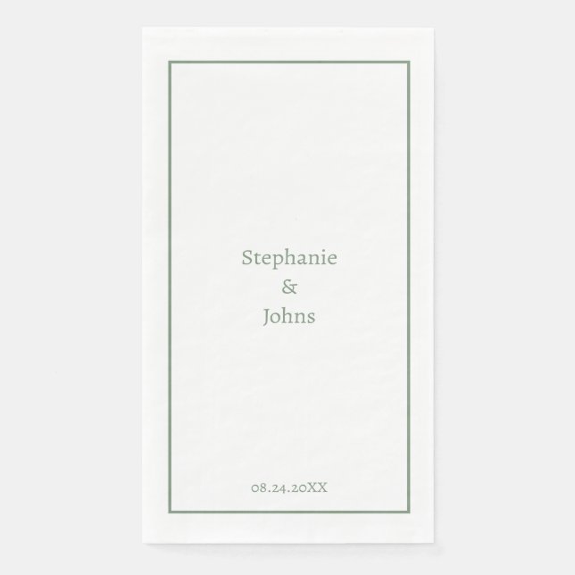 Serviette En Papier Sage Green Minimal Élégant Mariage de nom personna (Devant)
