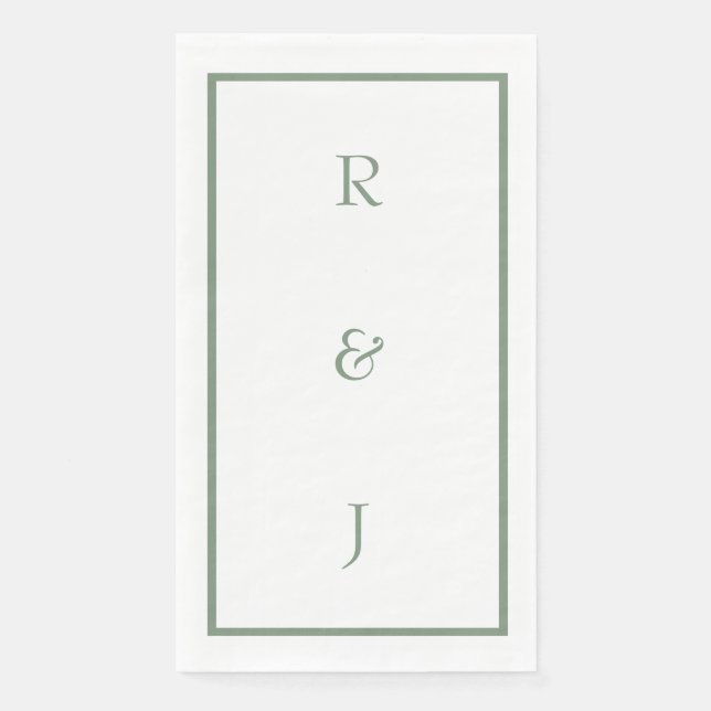 Serviette En Papier Sage Green Monogram Initiales White Mariage tendan (Devant)