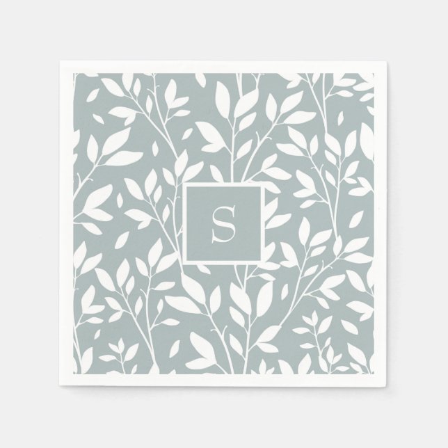 Serviette En Papier Sage Green Monogramme Floral Cottage Motif (Devant)