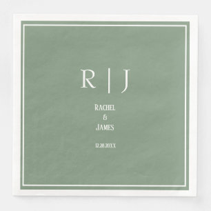 Serviette En Papier Sage Green Monogrammes Simple Élégant Mariage mode