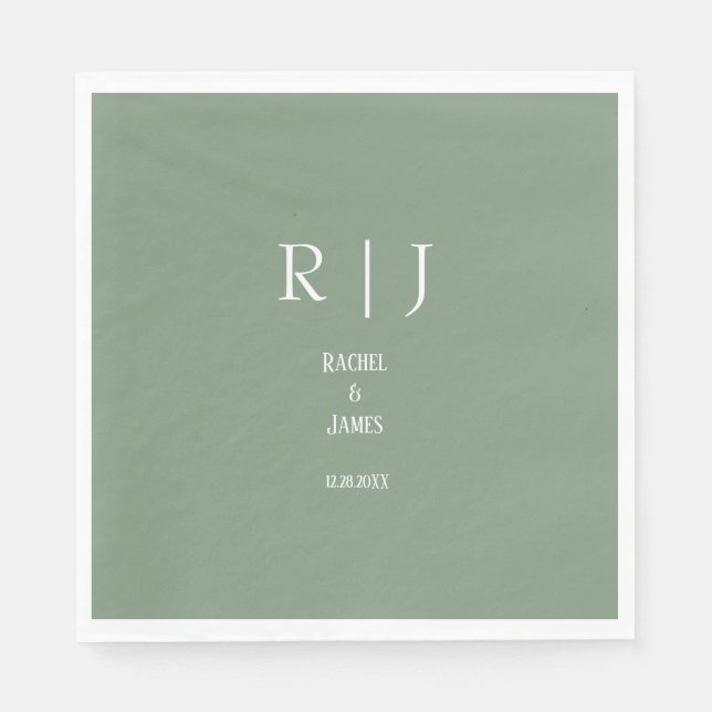 Serviette En Papier Sage Green Monogrammes Simple Minimal Moderne Mari (Devant)
