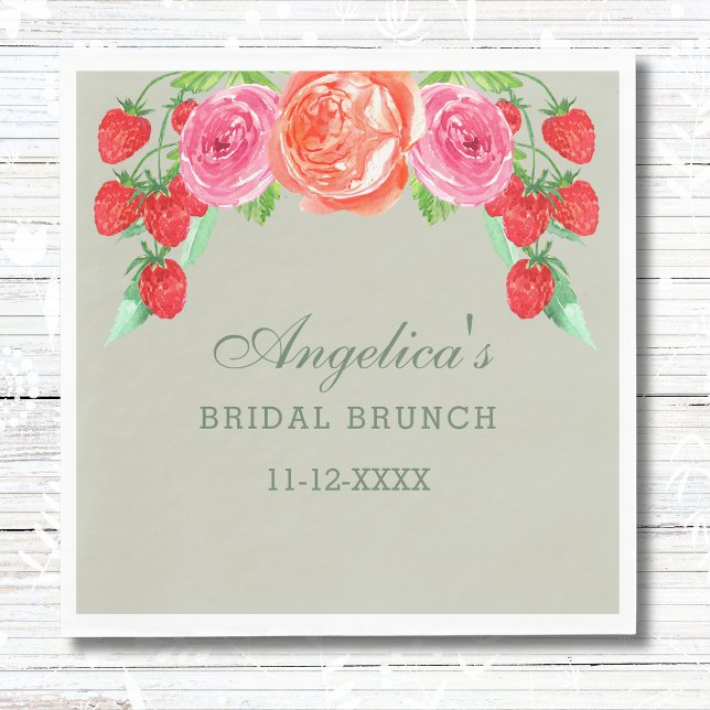 Serviette En Papier Sage Green Peach Peony Bridal Brunch (Créateur téléchargé)