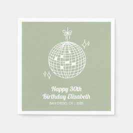 Serviette En Papier Sage Green Retro Disco Ball Anniversaire
