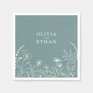 Serviette En Papier Sage Green, Rustique, Mariage Fleur sauvage servie