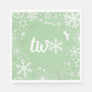 Serviette En Papier Sage Green Winter Deuxième Flocon de neige