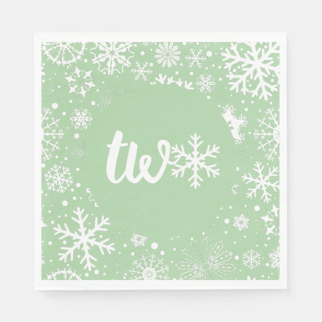 Serviette En Papier Sage Green Winter Deuxième Flocon de neige (Devant)