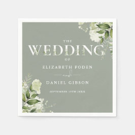 Serviette En Papier Sage Greenery Floral Typographie Mariage