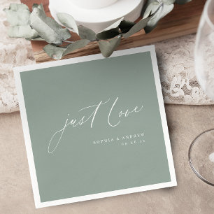 Serviette En Papier Sage moderne juste amour script minimaliste mariag