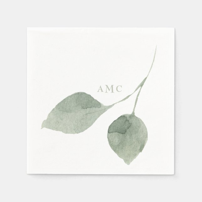 Serviette En Papier Sage moderne Monogram Mariage Cocktail (Devant)