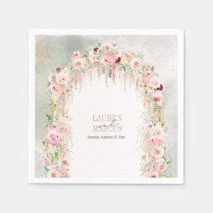 Serviette En Papier Sage Rustique Vert & Arche Florale Rose