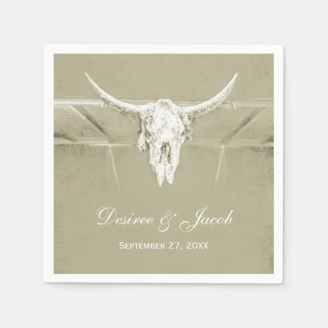 Serviette En Papier Sage rustique Vert Blanc Vache Occidentale Crâne (Devant)